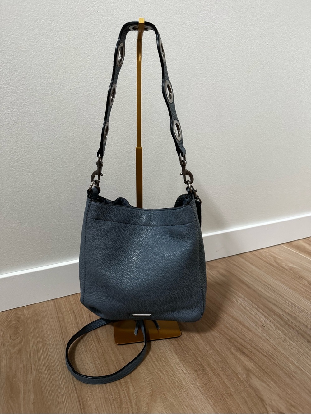 Rebecca Minkoff purse, Crossbody, Blue Pebbled Leather Studded Shoulder Bag - Picture 2 of 8